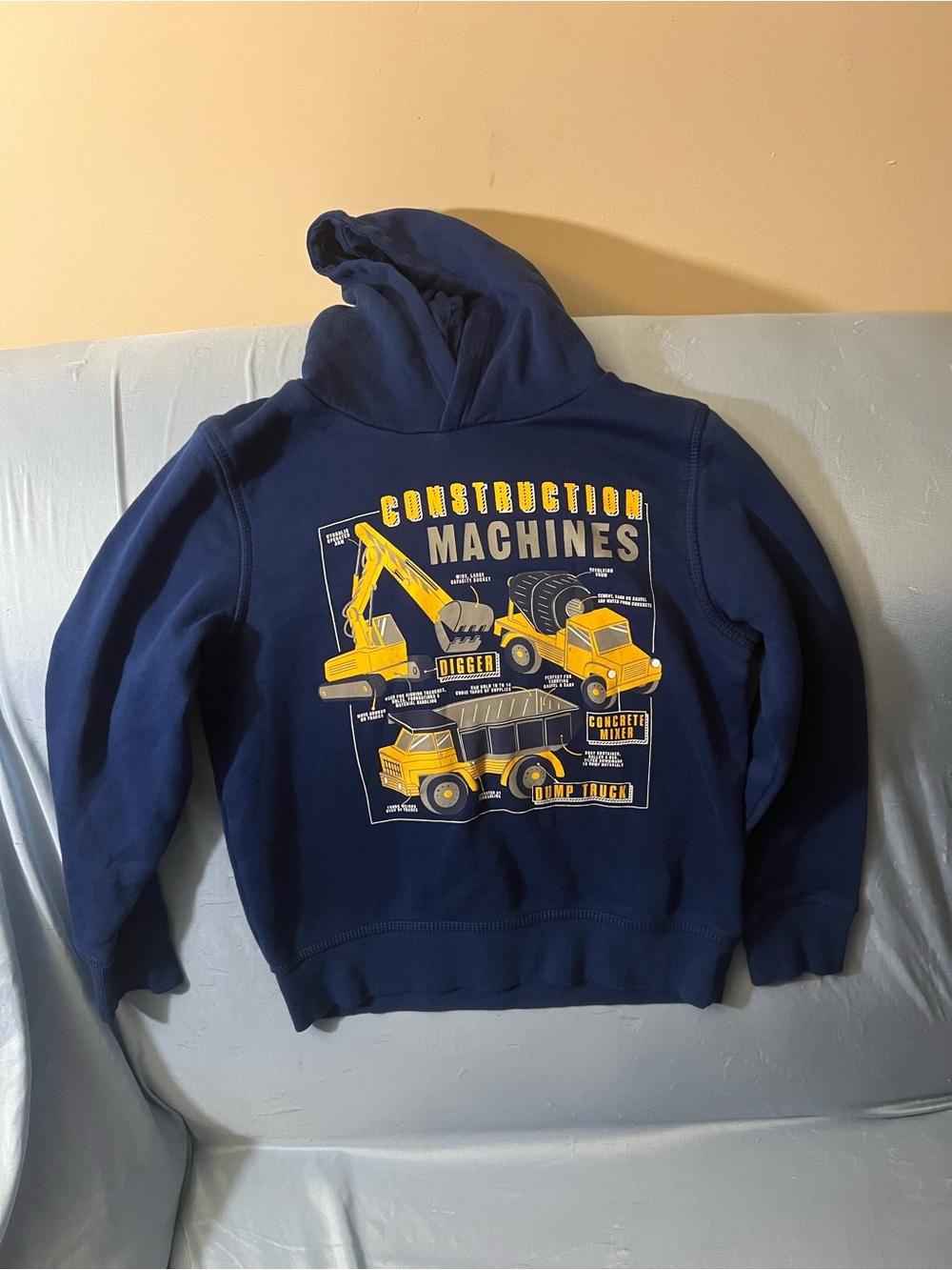 Kids H&M Navy Hoodie with Yellow Construction Machine Print